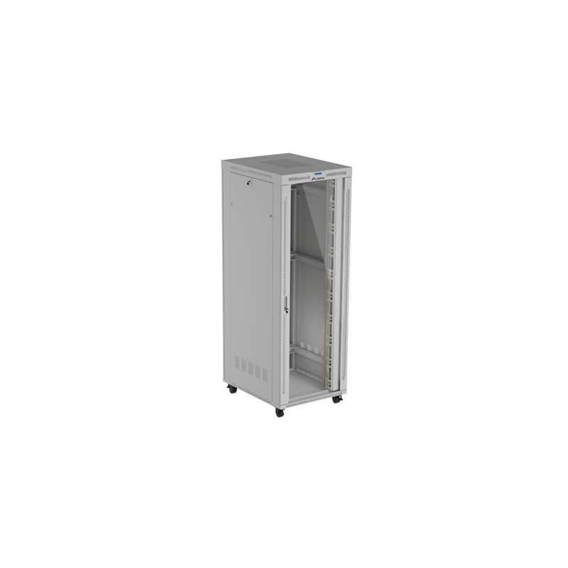 19" Volně stojící racková skříň 47U 800X1000 šedé prosklené dveře LCD Lanberg (Flat Pack) V2
