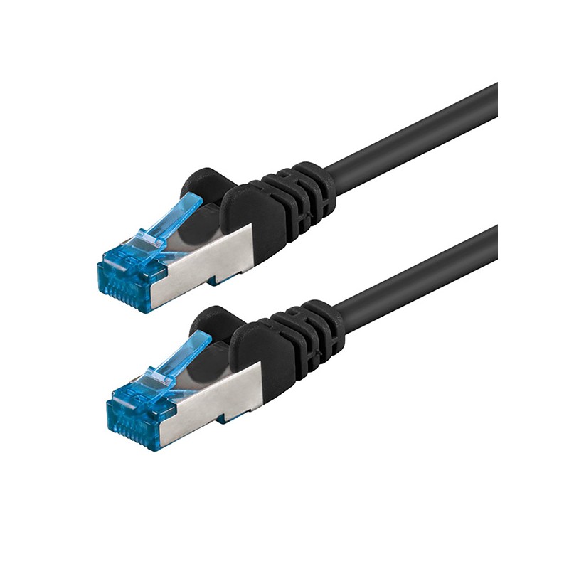 Síťový LAN kabel S/FTP patchcord, Cat.6a, RJ45 samec - RJ45 samec, 50 m, dvojitě stíněný, LSOH, černý, 10 Gb/s, economy