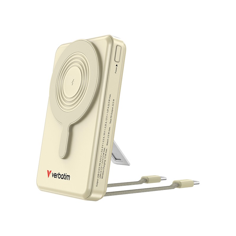 Verbatim power banka Charge ,n, Go 2C Display s kabely 12V, nabíjení telefonu, 32274, 10000mAh, magnetické připevnění, zlatá