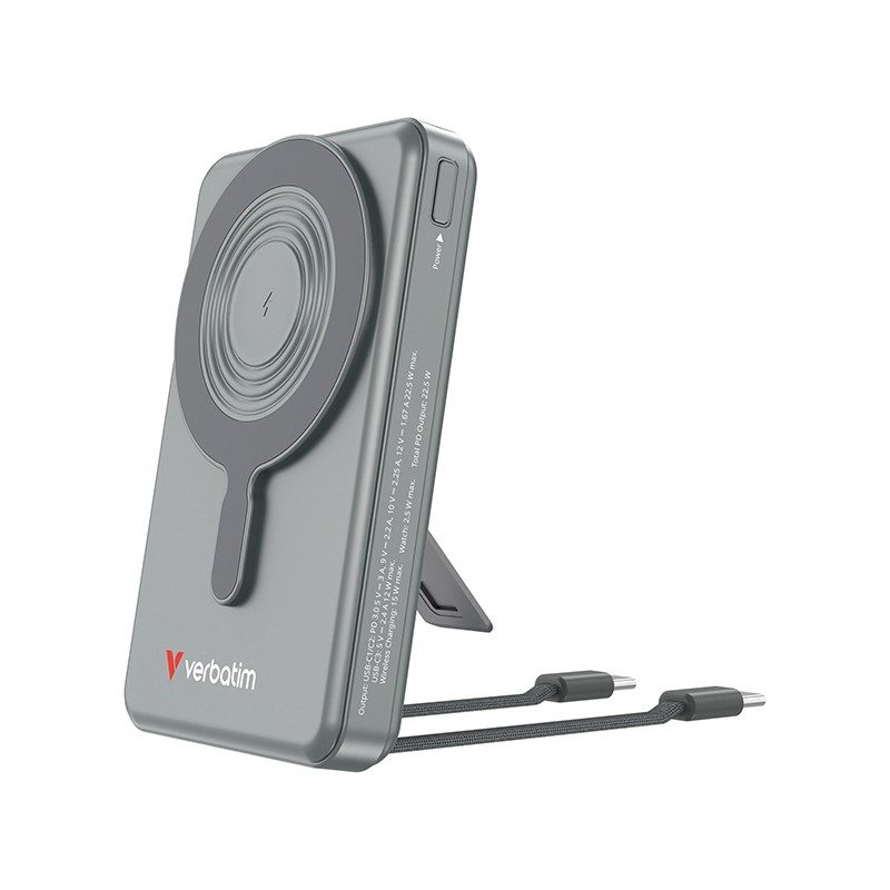 Verbatim power banka Charge ,n, Go 2C Display s kabely 12V, nabíjení telefonu, 32272, 10000mAh, magnetické připevnění, Šedá