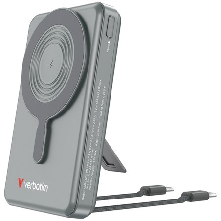 Verbatim power banka Charge ,n, Go 2C Display s kabely 12V, nabíjení telefonu, 32272, 10000mAh, magnetické připevnění, Šedá