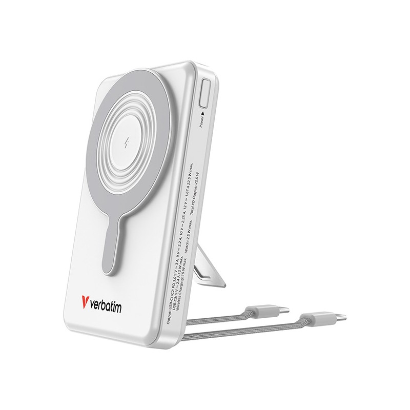 Verbatim power banka Charge ,n, Go 2C Display s kabely 12V, nabíjení telefonu, 32273, 10000mAh, magnetické připevnění, stříbrná