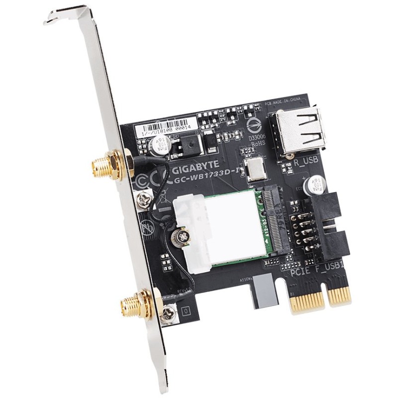GIGABYTE GC-WB1733D-I, WiFi 802.11ac, Bluetooth 5, PCIe, Dual Band, 1734 Mbps