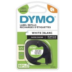 Dymo originální páska do tiskárny štítků, Dymo, 59421, S0721510, černý tisk/bílý podklad, 4m, 12mm, LetraTag papírová páska