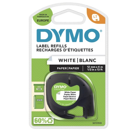 Dymo originální páska do tiskárny štítků, Dymo, 59421, S0721510, černý tisk/bílý podklad, 4m, 12mm, LetraTag papírová páska