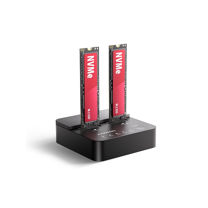 AXAGON ADSA-M2C22L, USB-C 20Gbps dokovací stanice pro 2× M.2 NVMe SSD s funkcí klonování