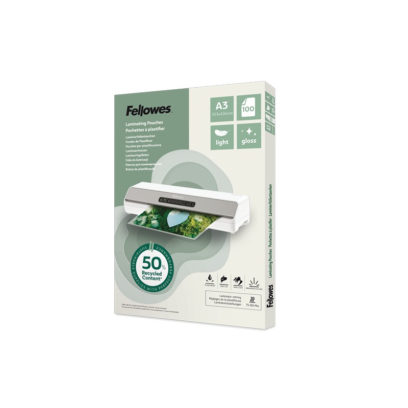 Laminovací fólie Fellowes A3 80 mic z recyklovaného materiálu (50%), lesklé