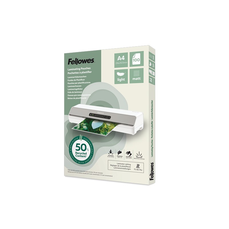 Laminovací fólie Fellowes A4 80 mic z recyklovaného materiálu (50%), matné
