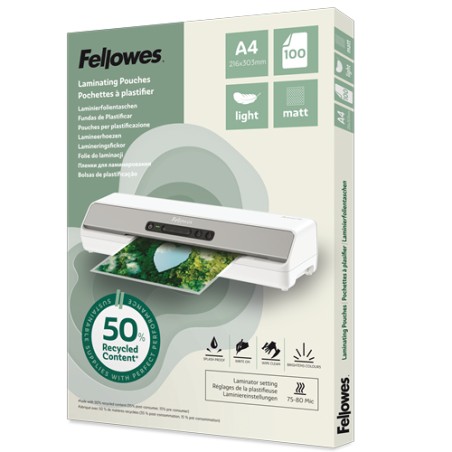 Laminovací fólie Fellowes A4 80 mic z recyklovaného materiálu (50%), matné