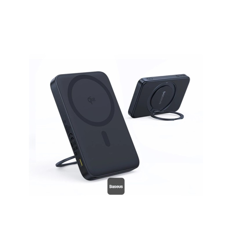 Baseus Powerbanka PicoGo Qi2 s otočným stojanem a bezdrátovým nabíjením 5000mAh 20W USB-C černá