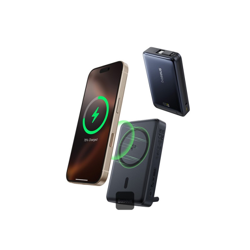 Baseus Powerbanka PicoGo Qi2 10000mAh 45W s kabelem USB-C černá