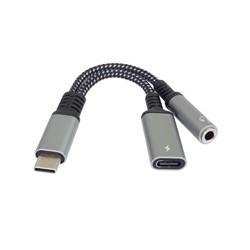 BAZAR - PremiumCord Redukce USB-C /3,5mm jack s DAC chipem + USB-C pro nabíjení 13cm - Poškozený obal (Komplet)