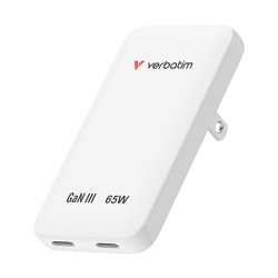 Verbatim, Nabíječka Essentials Slim GaN USB-C1 PD 3.0 , USB-C2 PD 3.0, bílá, 65W