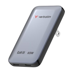 Verbatim, Nabíječka Essentials Slim GaN USB-C1 PD 3.0 , USB-C2 PD 3.0, šedá, 65W