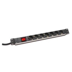 DIGITUS 19" PDU, 1U hliník, SCHUKO - 7x CEE 7/4, vypínač