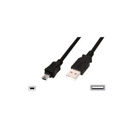 Digitus USB kabel USB A samec na B-mini 5pin samec, 2x stíněný, Měď, 1m, černý