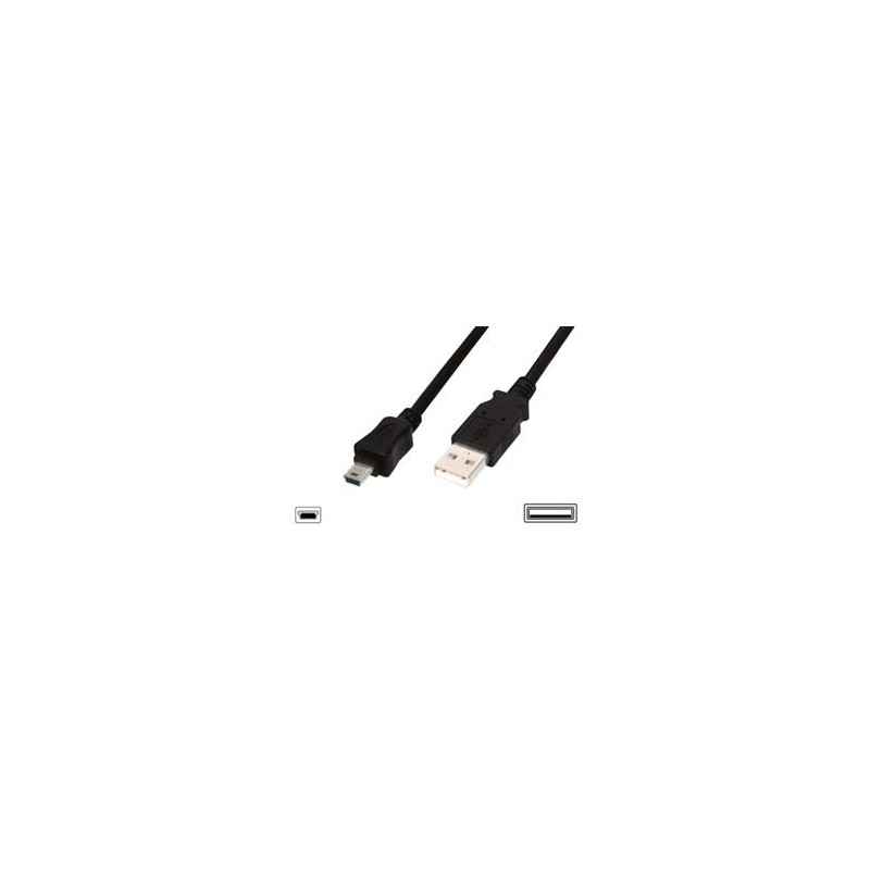 Digitus USB kabel USB A samec na B-mini 5pin samec, 2x stíněný, Měď, 1,8m, černý