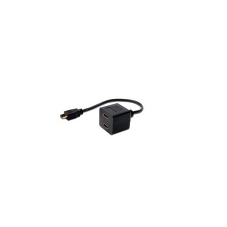 Digitus kabel HDMI Y-rozbočovač, HDMI TypeA - 2x HDMI Typ A, 0,2m, CU, AWG30, stíněný, M / F, UL, pozlacený, černý