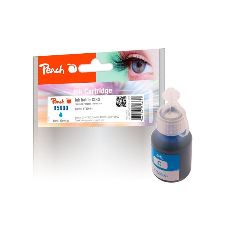 PEACH kompatibilní cartridge Brother CISS BT5000, azurová , Brother CISS BT5000, azurová PI500-181, 50ml