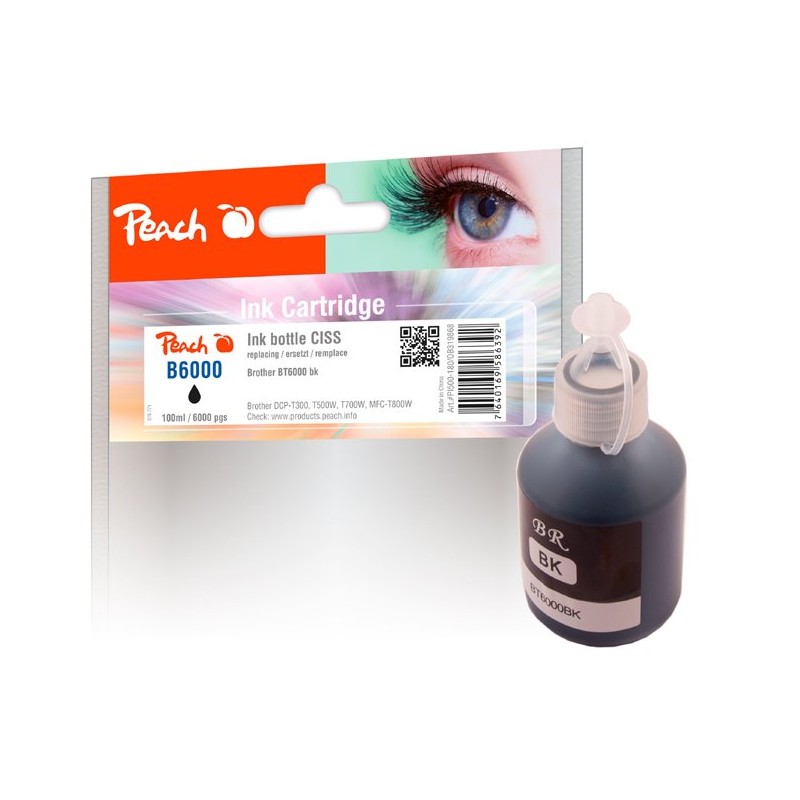 PEACH kompatibilní cartridge Brother CISS BT6000, černá pigment, PI500-180, 100ml
