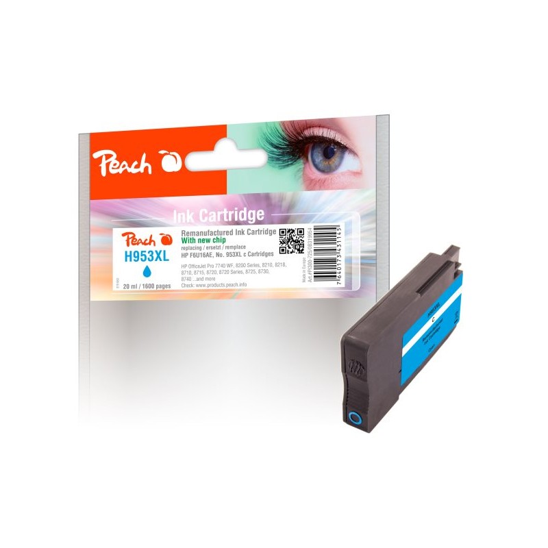 PEACH kompatibilní cartridge HP No. 953XL, azurová, F6U16AE, 20ml 319954