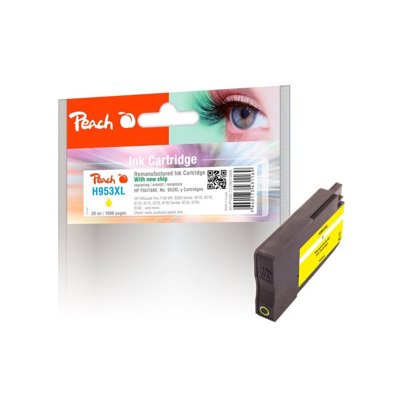 PEACH kompatibilní cartridge HP No. 953XL, žlutá, F6U18AE, 20ml
