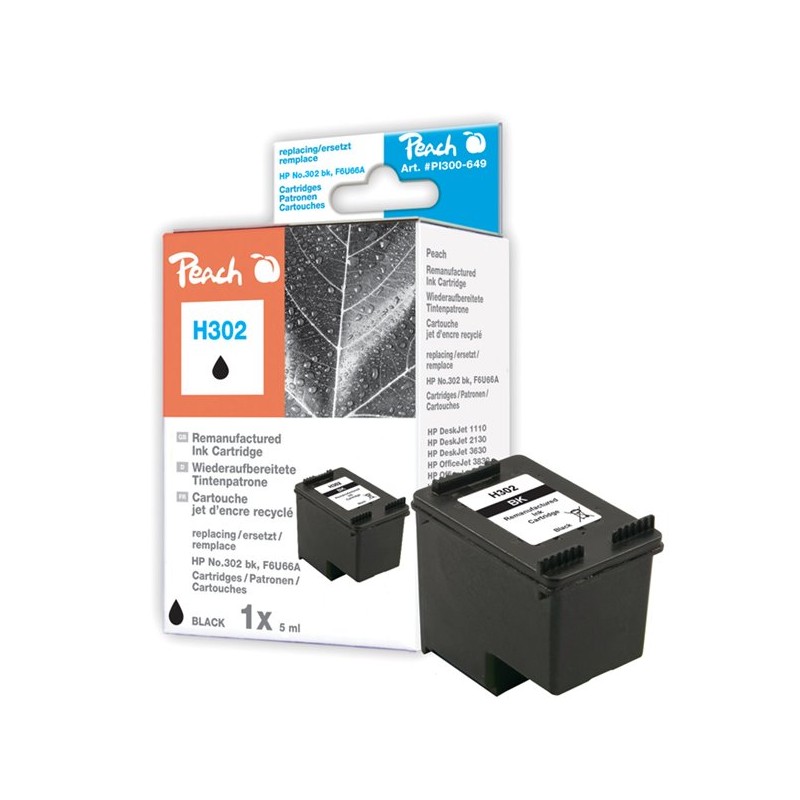 PEACH kompatibilní cartridge HP F6U66A, No 302, black, 6ml