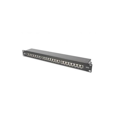 DIGITUS CAT 6A Patch Panel, stíněný, 1U, 24 portů, 8P8C, černy RAL 9005, 483 mm (19 ") / 482,6x44x109