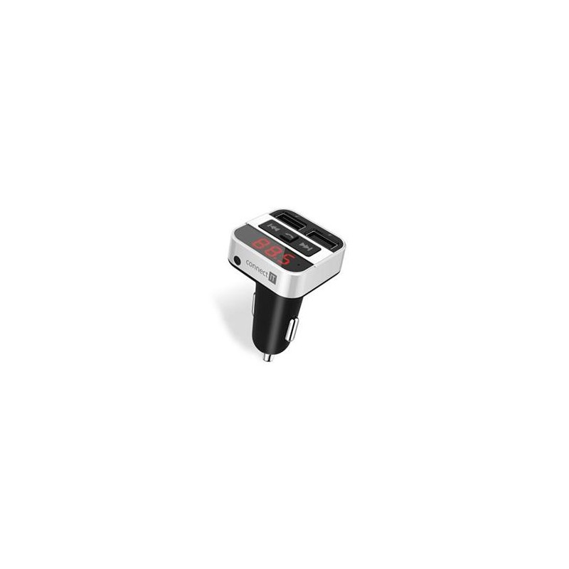 CONNECT IT InCarz Bluetooth transmitter,USB nabíječka, Handsfree, přehrávač, STŘÍBRNÝ