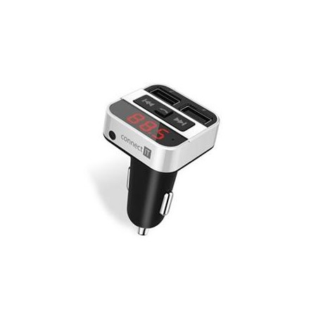 CONNECT IT InCarz Bluetooth transmitter,USB nabíječka, Handsfree, přehrávač, STŘÍBRNÝ