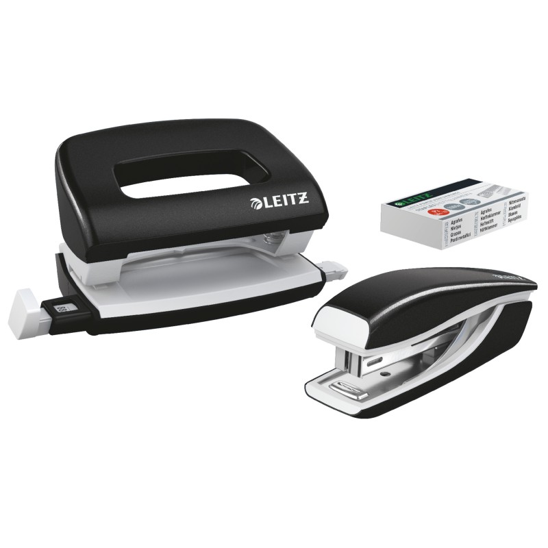 LEITZ Set mini sešívačky a děrovačky WOW, černá