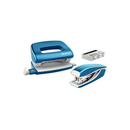 LEITZ Set mini sešívačky a děrovačky WOW, metalická modrá