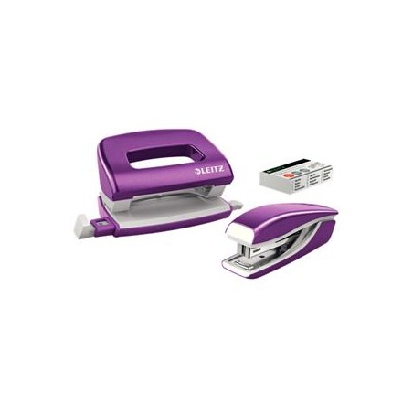 LEITZ Set mini sešívačky a děrovačky WOW, purpurová