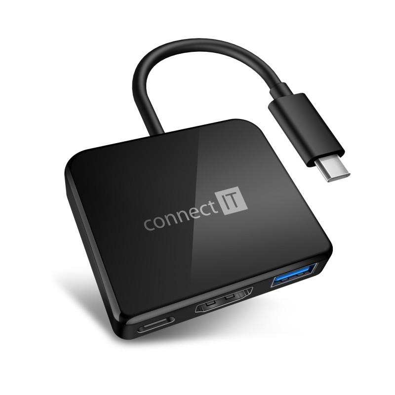 CONNECT IT USB-C hub, 3v1 (USB-C,USB-A,HDMI), externí, ČERNÝ