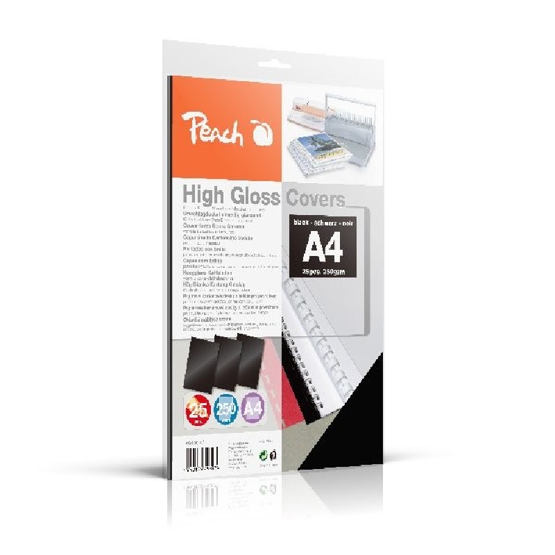 PEACH vazací zadní obaly, A4 250gsm, černé, vysoký lesk, 25 ks