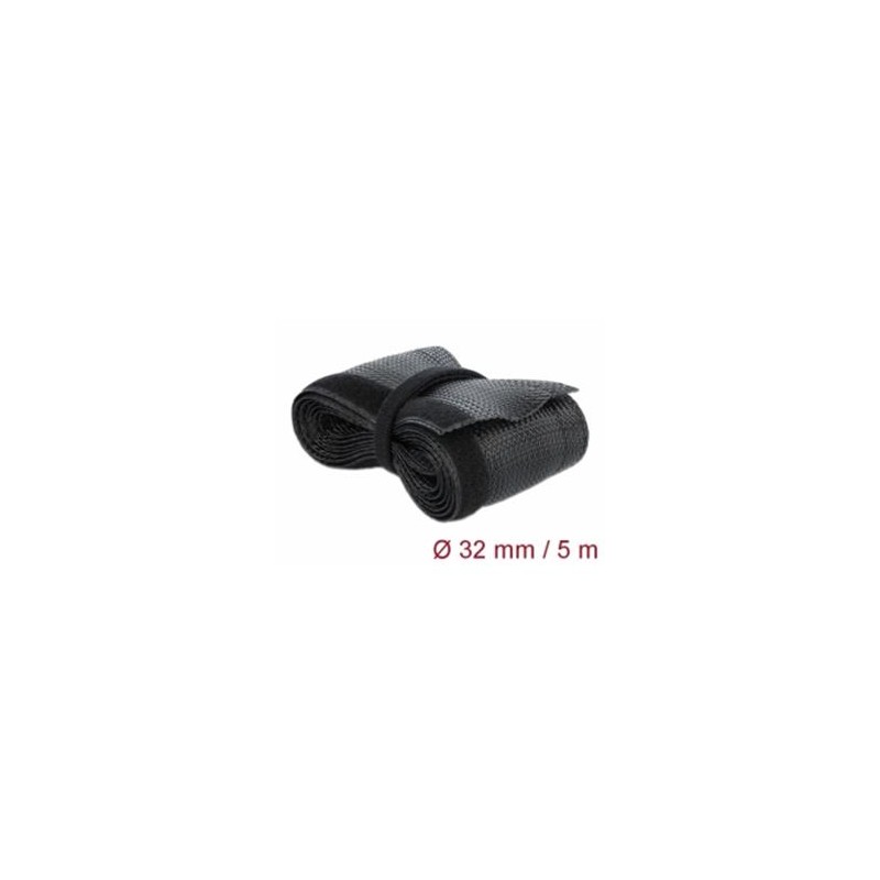 Delock Pletené opláštění na suchý zip 5 m x 32 mm, černé