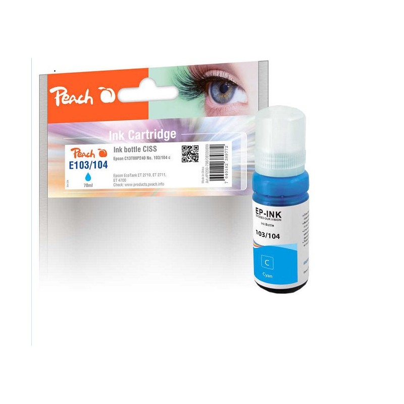 PEACH kompatibilní cartridge Epson No. 103/104, C13T00S240, C13T00P240, cyan 70ml