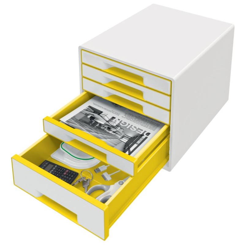 LEITZ Zásuvkový box WOW CUBE, 5 zásuvek, bílá/žlutá
