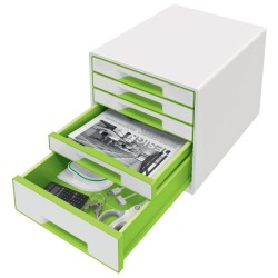 LEITZ Zásuvkový box WOW CUBE, 5 zásuvek, bílá/zelená