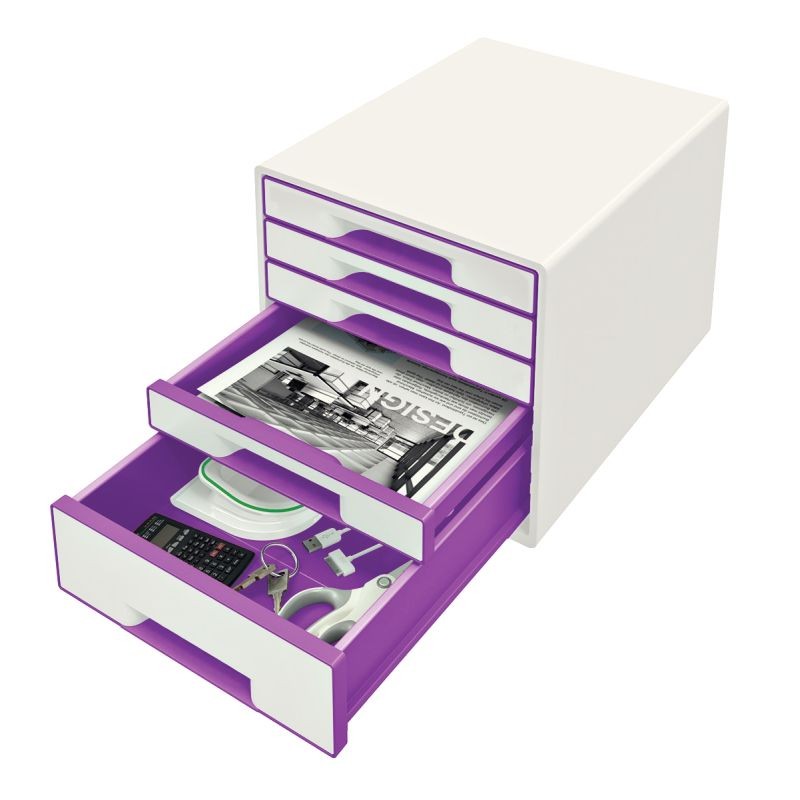 LEITZ Zásuvkový box WOW CUBE, 5 zásuvek, bílá/purpurová