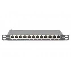 DIGITUS CAT 6A, propojovací panel třídy EA, stíněný, 12 portů, 0,5U, 10 ", černý