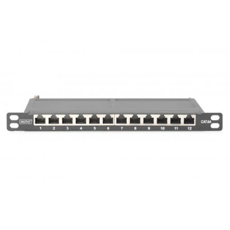 DIGITUS CAT 6A, propojovací panel třídy EA, stíněný, 12 portů, 0,5U, 10 ", černý