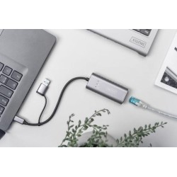 DIGITUS USB Type-C Gigabit Ethernet Adapter 2.5G, USB-C + USB A (USB3.1/3.0)
