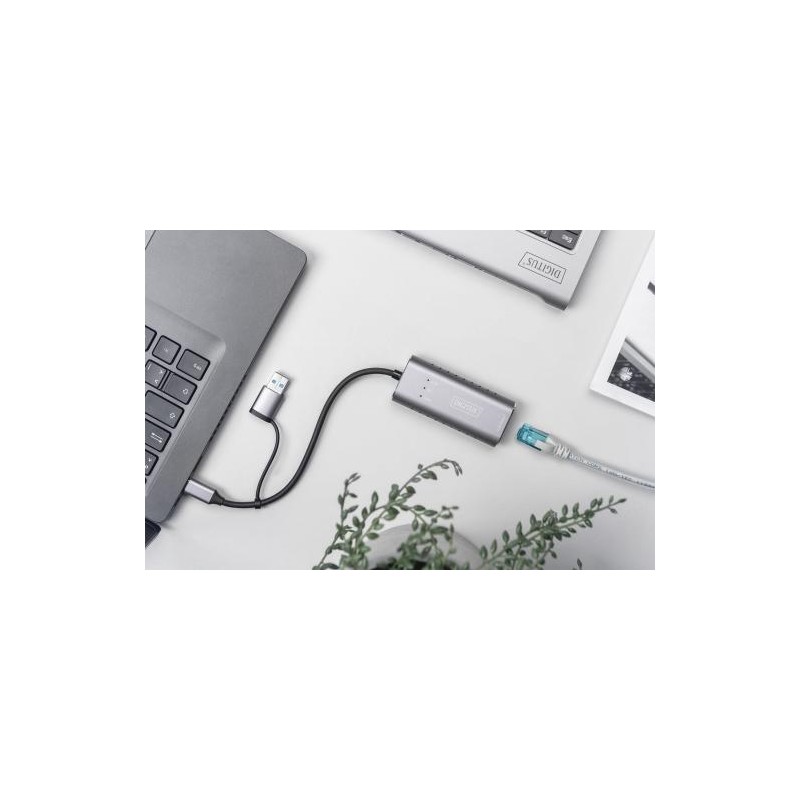 DIGITUS USB Type-C Gigabit Ethernet Adapter 2.5G, USB-C + USB A (USB3.1/3.0)