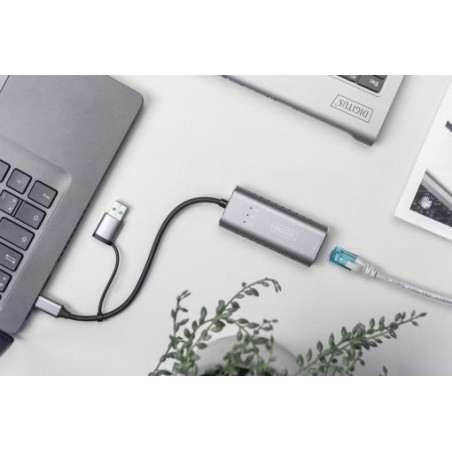 DIGITUS USB Type-C Gigabit Ethernet Adapter 2.5G, USB-C + USB A (USB3.1/3.0)