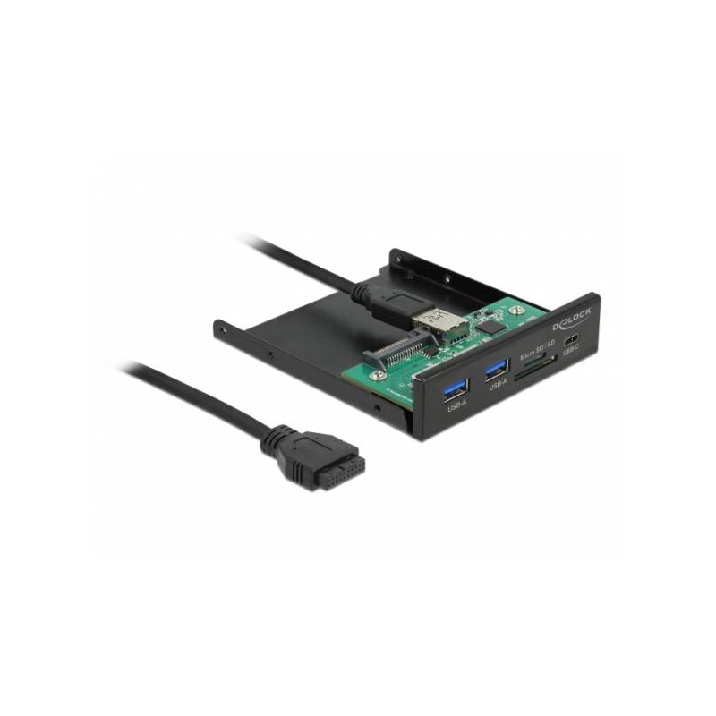 Delock 3.5” USB 3.2 Gen 1 přední panel 1 x USB Type-C + 2 x USB Typu-A + SD a slot Micro SD