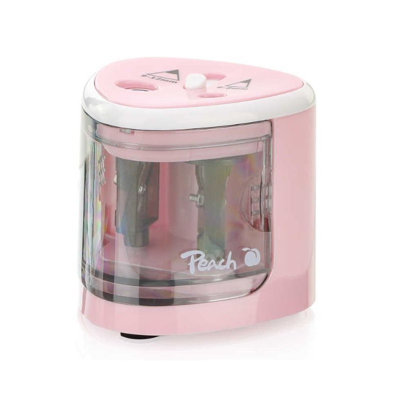 PEACH PO102 - elektrické ořezávátko na tužky, 4xAA, dětský zámek, růžové