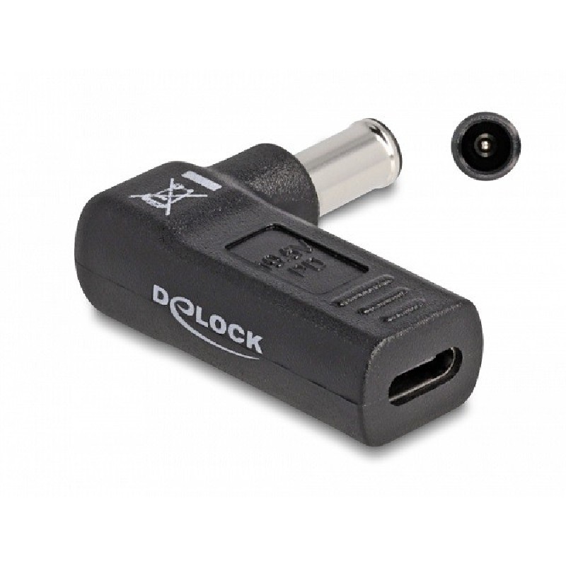 Delock Adaptér na kabel na nabíjení laptopu, ze zásuvky USB Type-C na zástrčku Sony 6,0 x 4,3 mm, úhlový 90°