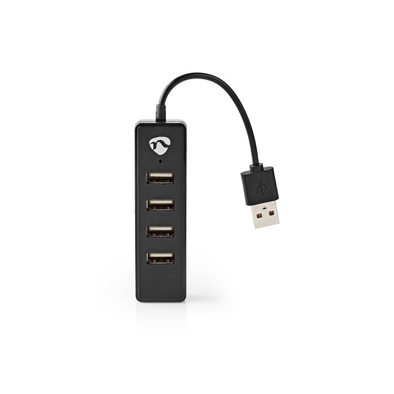 Nedis UHUBU2420BK - Počítačový Rozbočovač | USB-A Zástrčka | 4x USB A Female | 4 Porty | USB 2.0 | Napájení z USB