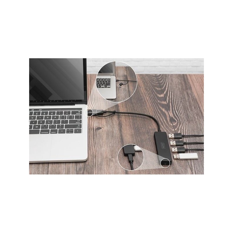 Digitus USB 3.0 Hub 4-Port, Slim Line, 0,2m kabel
